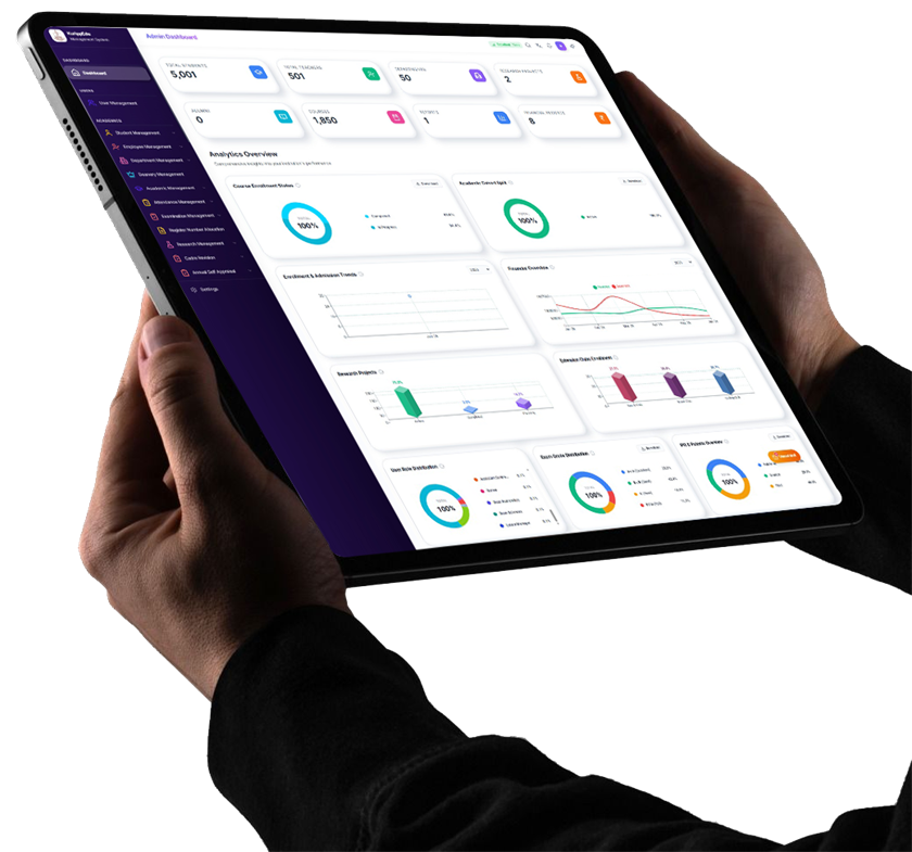 KurippEdu admin dashboard on a tablet